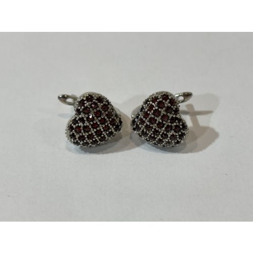 Gránát  köves ezüst Fülbevaló –Szív